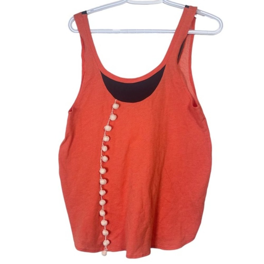 AMBRYN Orange Fraise Organic Cotton Pom Pom Tank Top Size 2 Small